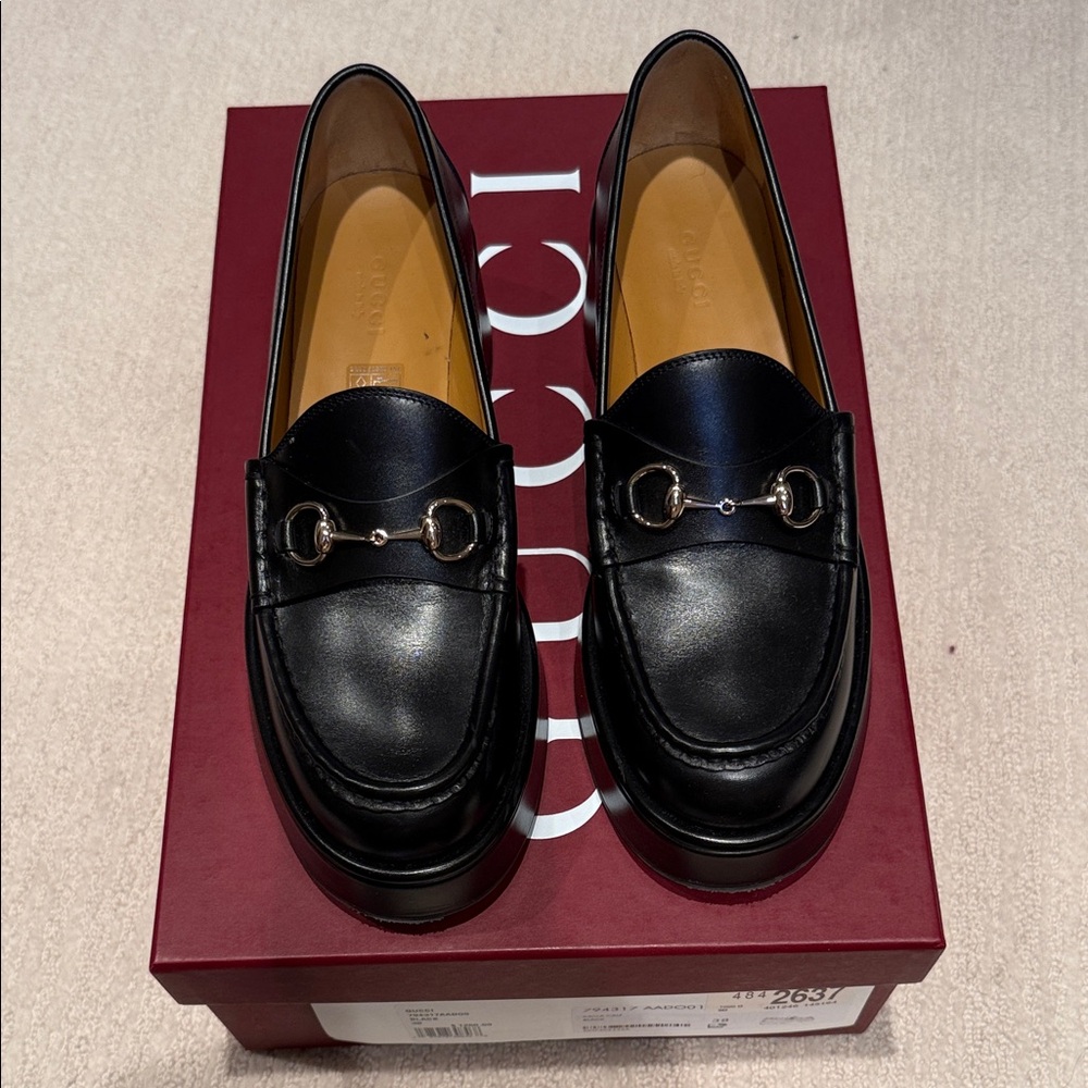 Gucci Black Leather Horsebit Loafers
